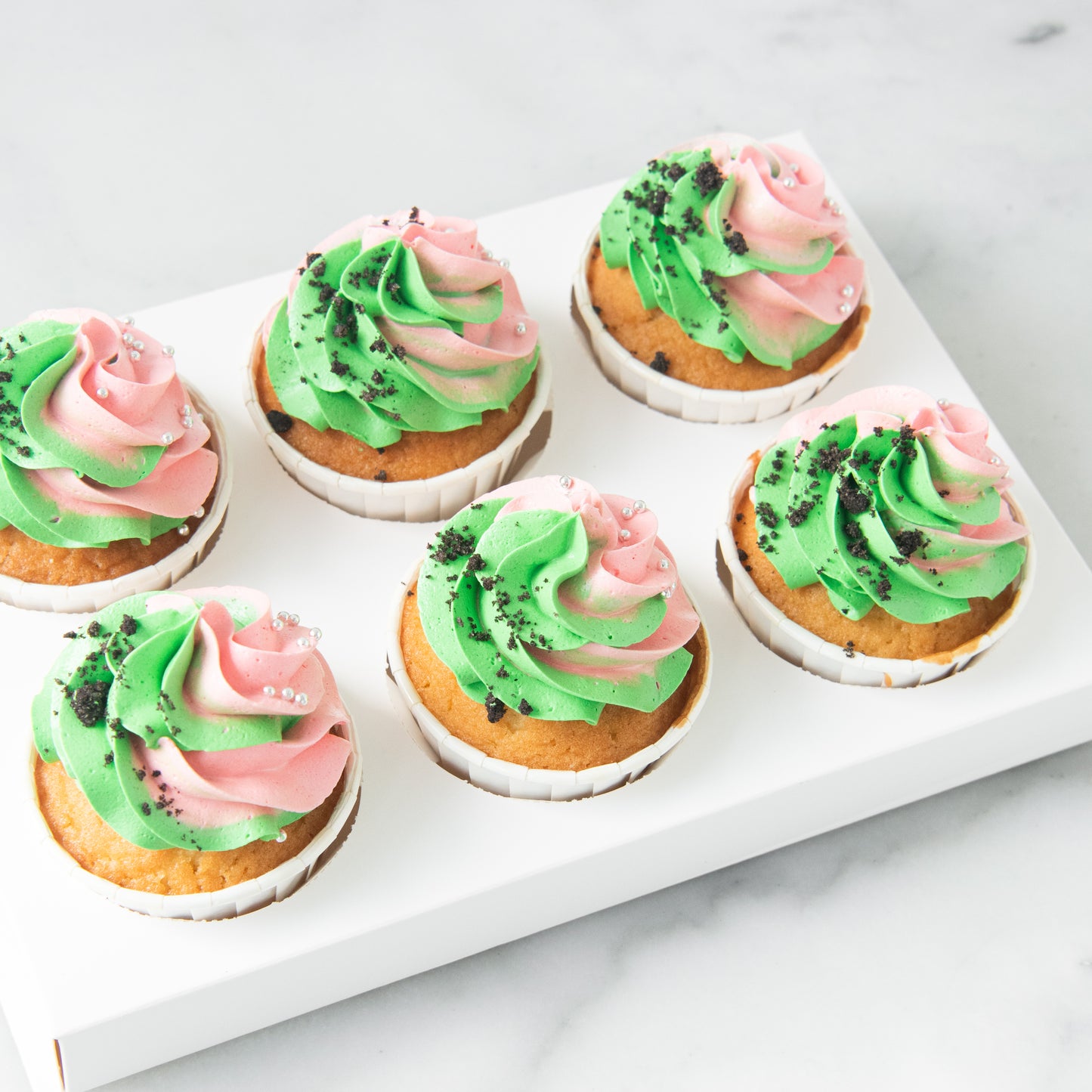 *New*Pink & Green Swirl Cupcakes 6 pcs Set | $33.80 Nett