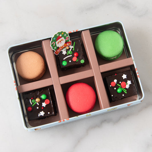 Ho Ho Ho! Merry Christmas | Christmas 6in1 Macaron and Brownie Tin Box | $15.80 Nett