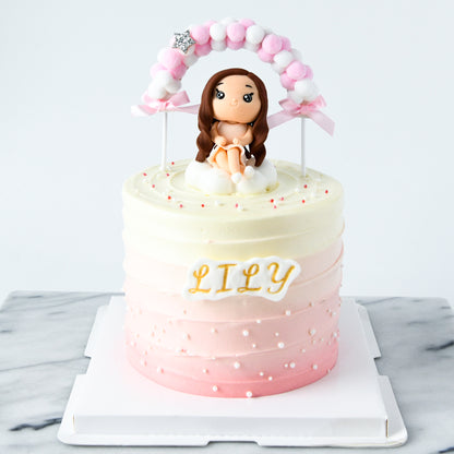 Customized Cake- Cute Little Girl with balloon Cake