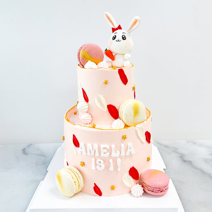 Customized Cake-Bunny Cake with macaron