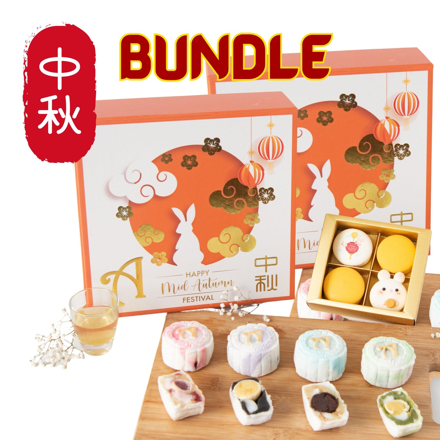 *Bundle Special* | 2 x Snowskin Truffle Mooncakes 8 pcs set  + 1 x 4pcs Mid-Autumn Macarons Gift Box  | $208 (u.p.)
