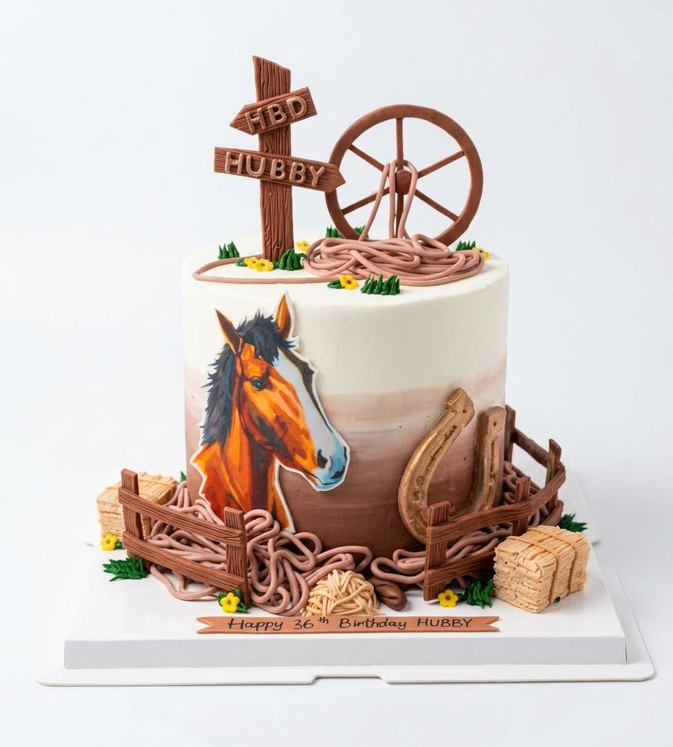Customized Cake - Rustic Horse Ranch Cake