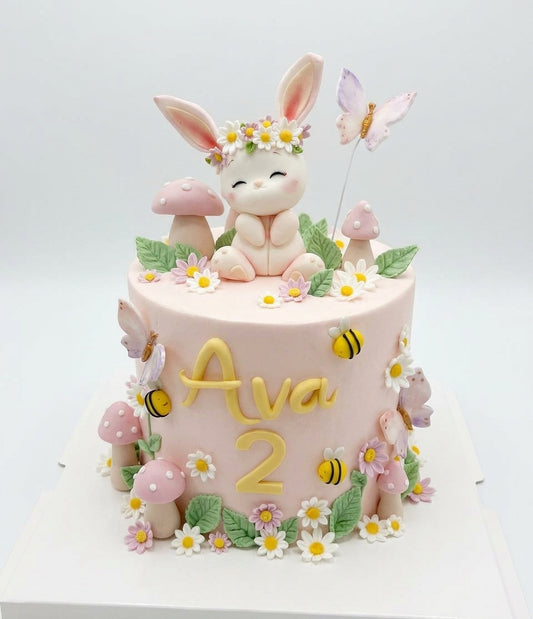 Customized Cake - Floral Bunny & Butterflies Garden Cake