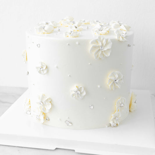 Customized Cake -White Theme Floral Cake