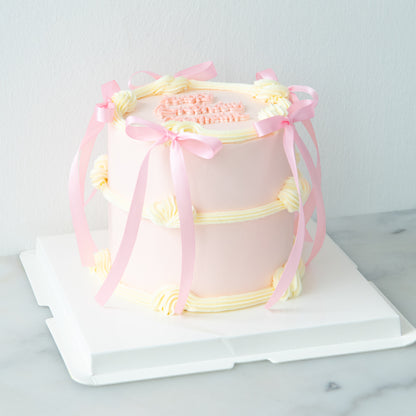 Customized Cake- Pastel Pink Vintage Ribbon Cake