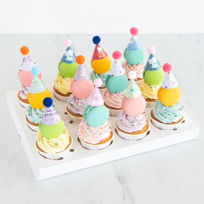 Limited Edition Macaron Cupcake with party hat | $68.80 Nett