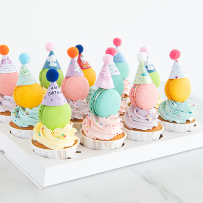 Limited Edition Macaron Cupcake with party hat | $68.80 Nett