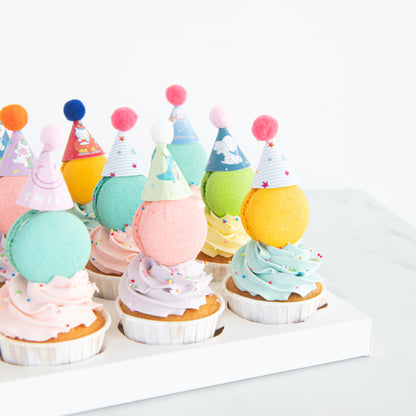 Limited Edition Macaron Cupcake with party hat | $68.80 Nett