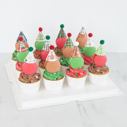 Ho Ho Ho! Merry Christmas | Santa's 12pcs Macaron cupcakes with party hat | $68.80 Nett