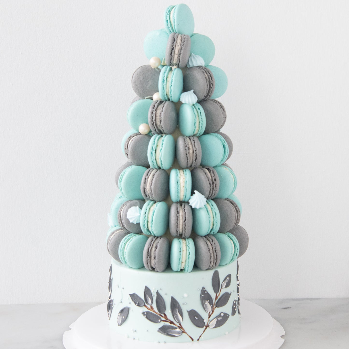 Customized Cake-Blue Ombre Macaron Tower Cake In Gift Box | $258 Nett (Copy)