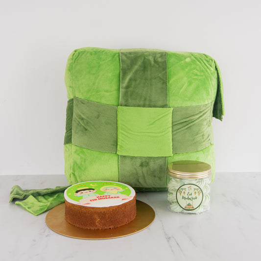 Happy Eid Mubarak! | Royal Raya Bundle Set | NOM Ketupat Cushion + Eid Mubarak Pandan cake + Meringue  | $79.80 Nett