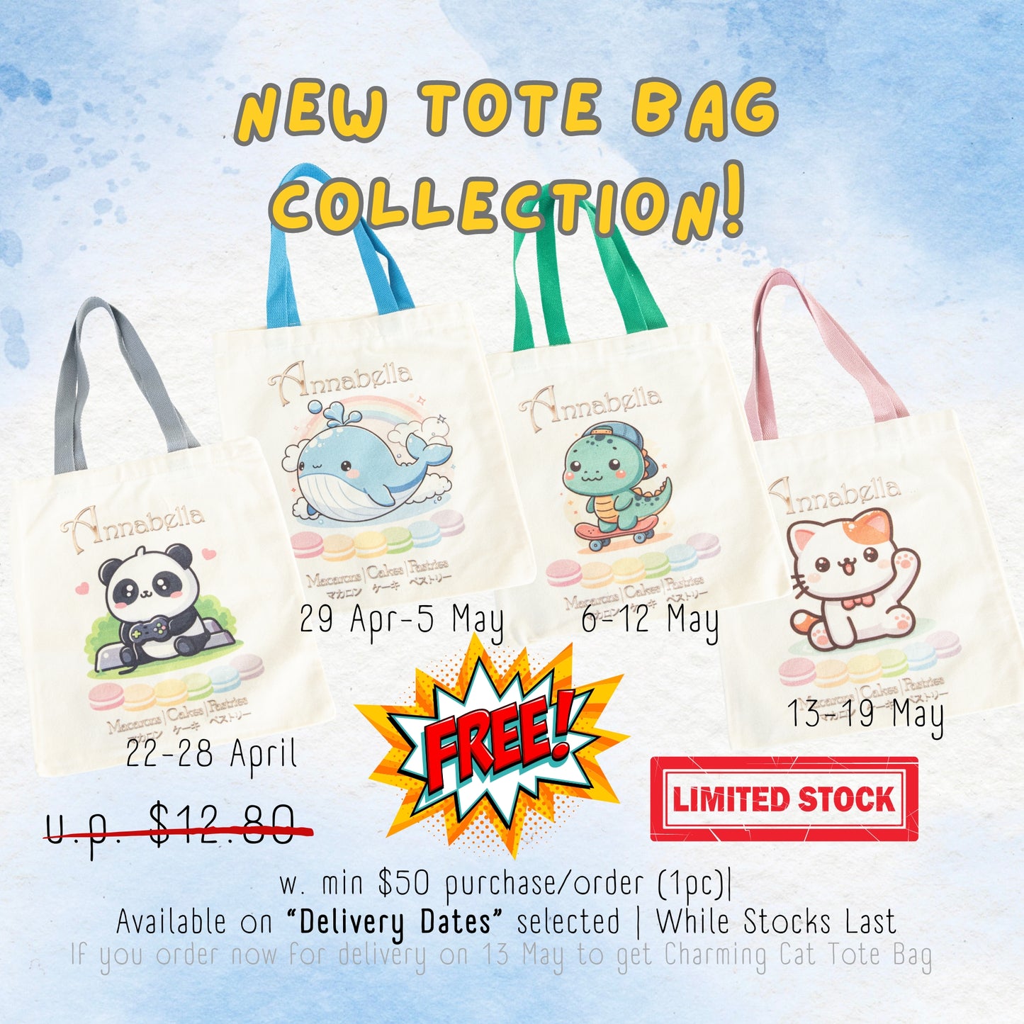 Tote Bag Size (32cmx36cm) - Joyful Whale [Delivery Date 29 Apr - 5 May]