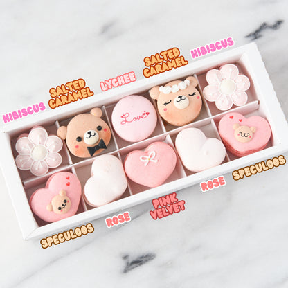 10 pcs Bear Couple Macarons in a Gift Box | Complimentary Ribbon and Personalised Message | $45.80 Nett