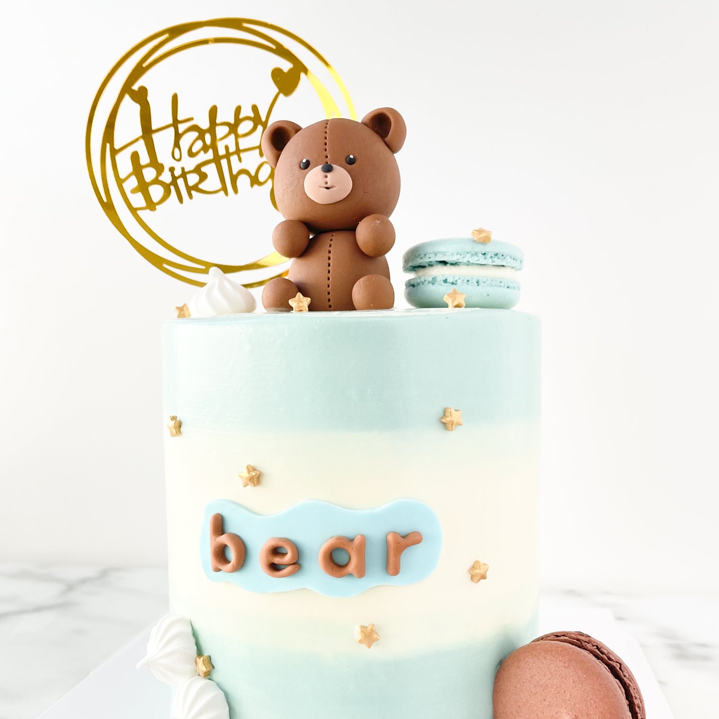Customized Cake-Teddy Bear cake with macaron