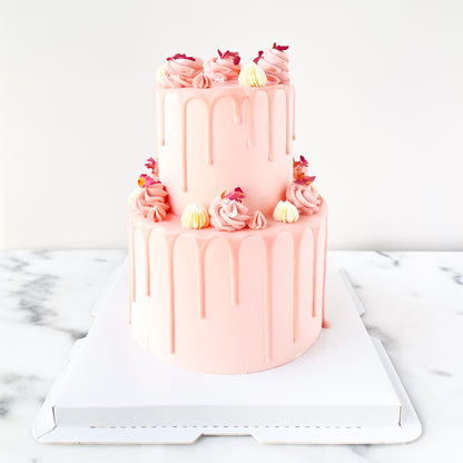 2 Tier Lychee Rose Cake with 9pcs Pink macaron (Customised Pre order 3 days in advance)