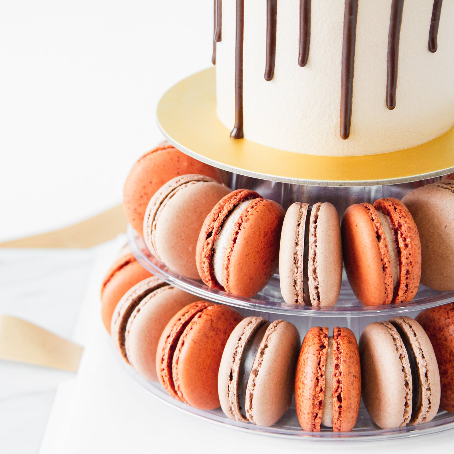 Macaron Cake Tower - Chocolate Truffle Cake with 40 pcs macarons - $128 Nett