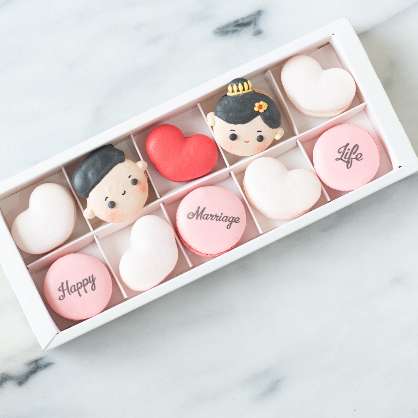 10 pcs Traditional Malay Wedding Couple Macarons in a Gift Box | Complimentary Ribbon and Personalised Message | $38.80 Nett